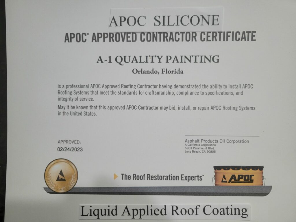 Orlando, FL Silicone Roof Installation Certification